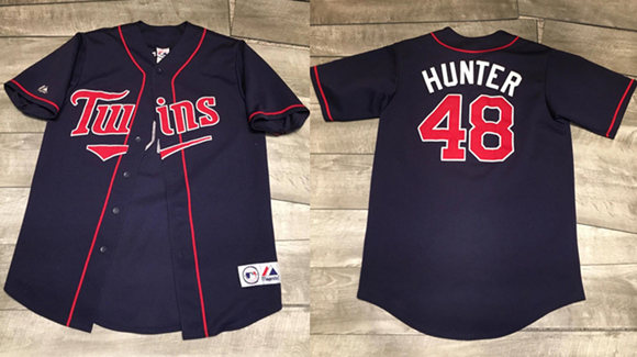 Men's Minnesota Twins #48 Torii Hunter Navy Stitched Baseball Jersey